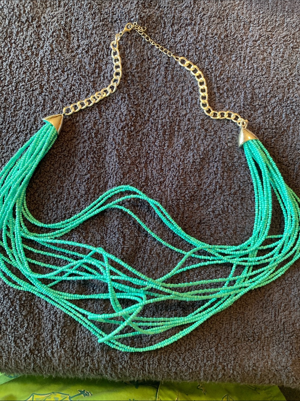 Silver -Chain is Multi-Strand Teal Beaded Necklace